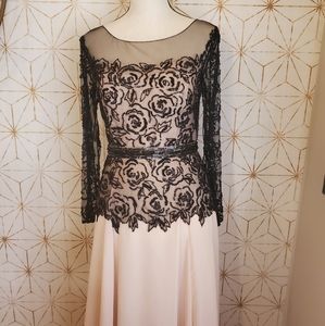 Terani Couture black nude sleeve embellished dress